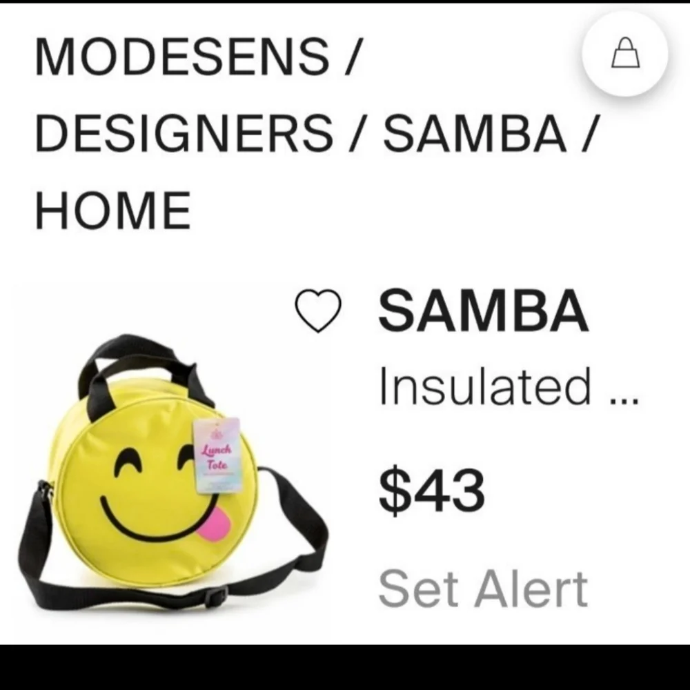 Samba New York Insulated Lunch Bag Tote Cooler Figural Smiley Face BNWT $ALE!